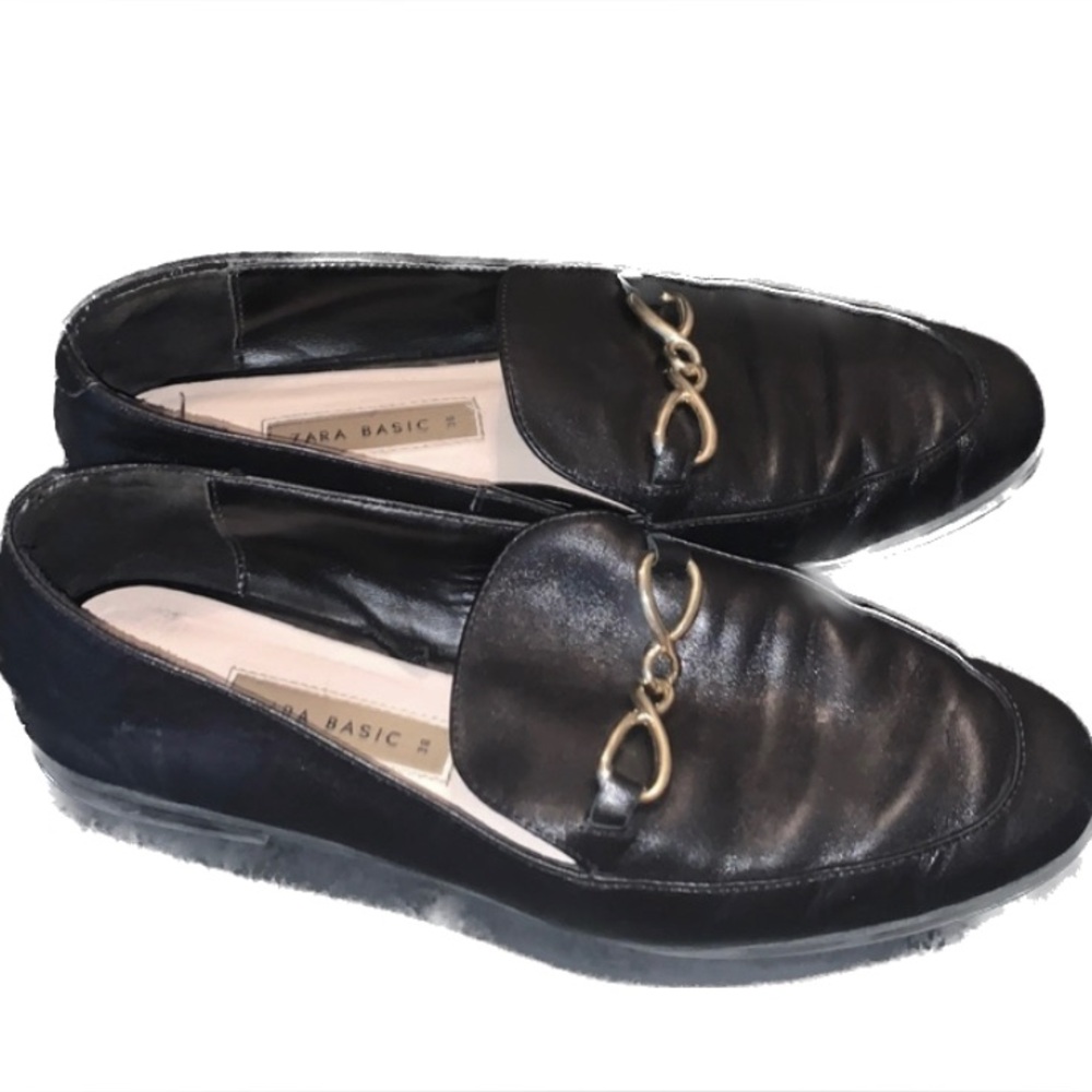 Zara black leather slip on mules